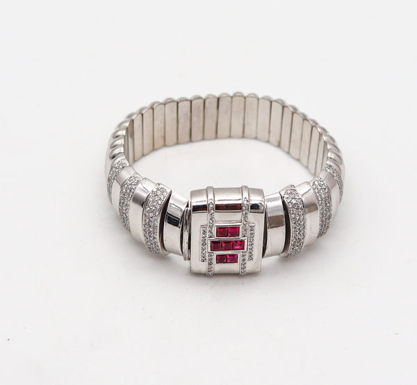 ART DECO 1935 Geometric Bracelet In Platinum And 18Kt Gold With 7.69 Ctw in Rubies & Diamonds