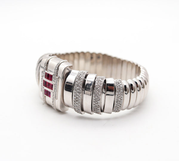 ART DECO 1935 Geometric Bracelet In Platinum And 18Kt Gold With 7.69 Ctw in Rubies & Diamonds