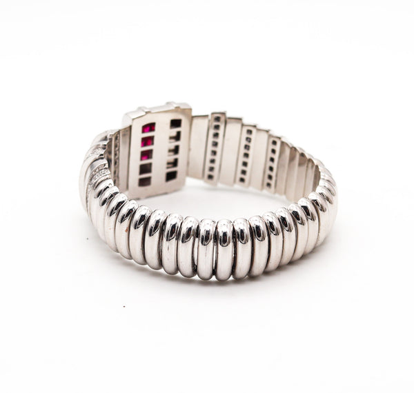 ART DECO 1935 Geometric Bracelet In Platinum And 18Kt Gold With 7.69 Ctw in Rubies & Diamonds