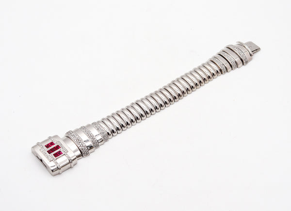 ART DECO 1935 Geometric Bracelet In Platinum And 18Kt Gold With 7.69 Ctw in Rubies & Diamonds