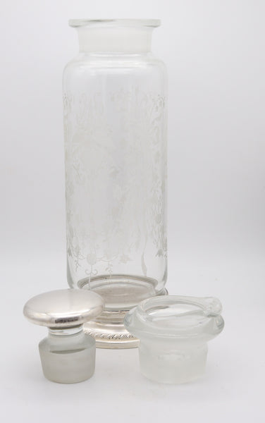 EDWARDIAN 1905 Heisey Bar Shaker In Engraved Crystal And .925 Sterling Silver