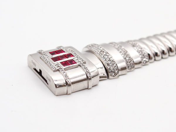 ART DECO 1935 Geometric Bracelet In Platinum And 18Kt Gold With 7.69 Ctw in Rubies & Diamonds