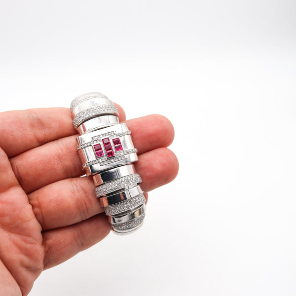 ART DECO 1935 Geometric Bracelet In Platinum And 18Kt Gold With 7.69 Ctw in Rubies & Diamonds