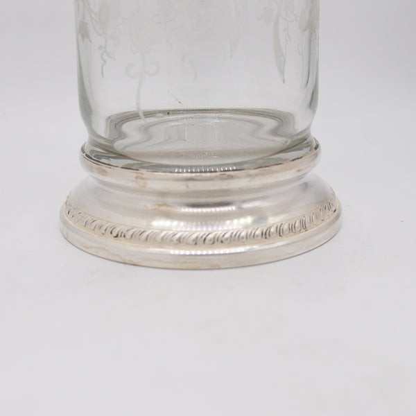 EDWARDIAN 1905 Heisey Bar Shaker In Engraved Crystal And .925 Sterling Silver