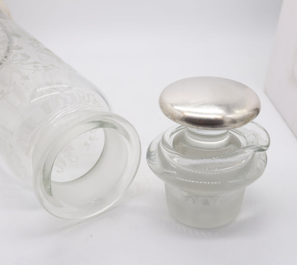 EDWARDIAN 1905 Heisey Bar Shaker In Engraved Crystal And .925 Sterling Silver