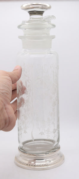 EDWARDIAN 1905 Heisey Bar Shaker In Engraved Crystal And .925 Sterling Silver