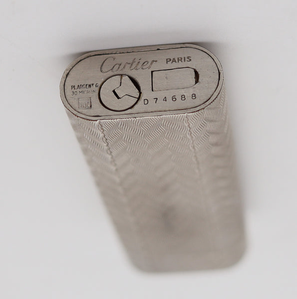 CARTIER 1970 Paris Guilloché Pocket Butane Lighter In Plaqué d'Argent