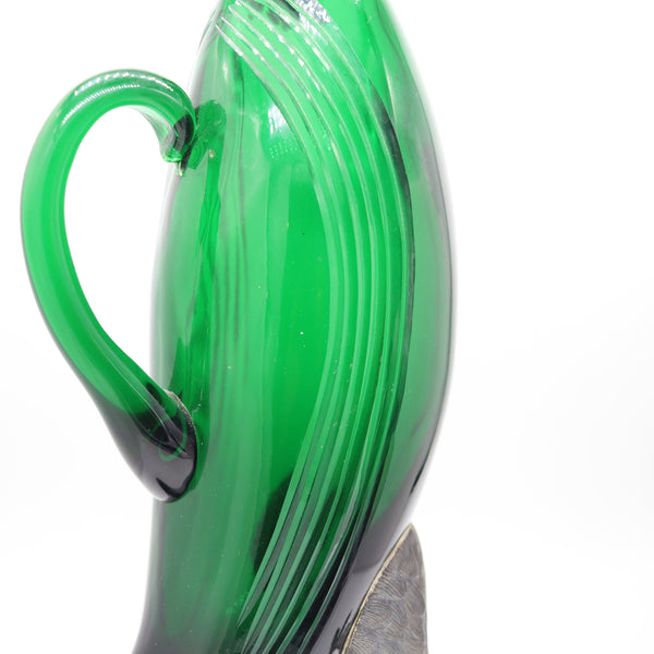 SPANISH 1930 Art-Deco Falcon Shaped Claret Wine Jar In Green Cut Glass & Sterling