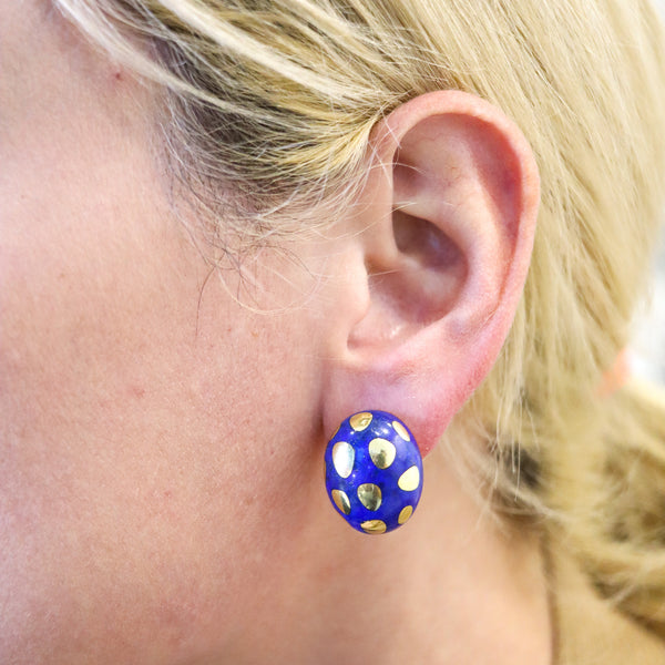 TIFFANY & CO. 1977 By Angela Cummings Polka Earrings In 18Kt Yellow Gold & Blue Lapis