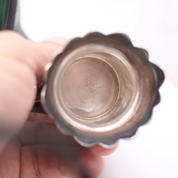 SPANISH 1930 Art-Deco Falcon Shaped Claret Wine Jar In Green Cut Glass & Sterling