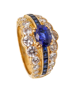 -Andre Vassort 1970 Ring In 18Kt Gold With 4.86 Ctw In Diamonds And Sapphires