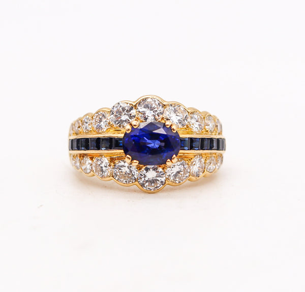 -Andre Vassort 1970 Ring In 18Kt Gold With 4.86 Ctw In Diamonds And Sapphires