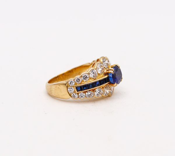 -Andre Vassort 1970 Ring In 18Kt Gold With 4.86 Ctw In Diamonds And Sapphires