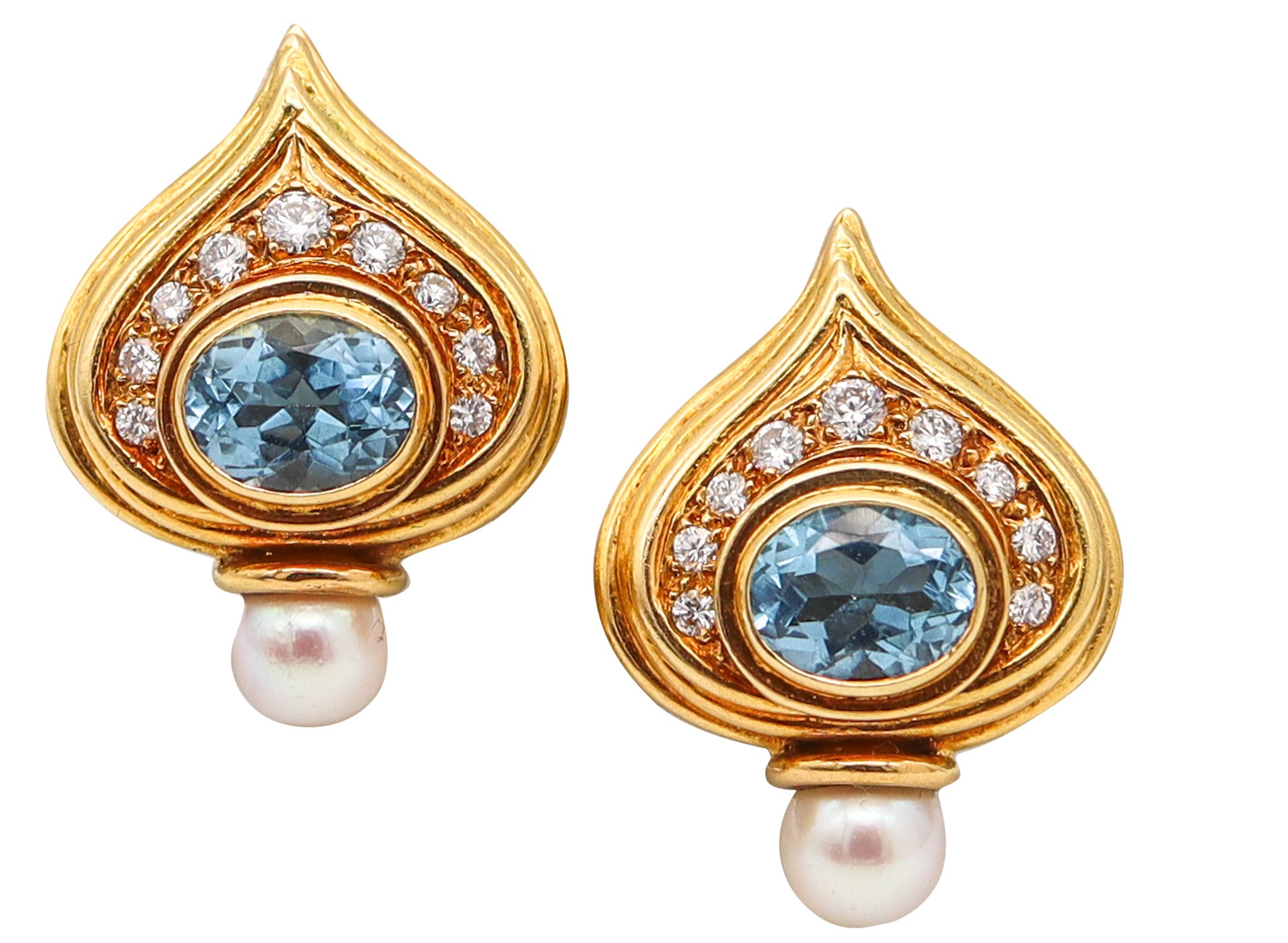 ELIZABETH GAGE England Clips Earrings In 18Kt Gold With Diamonds, Topaz & Pearls