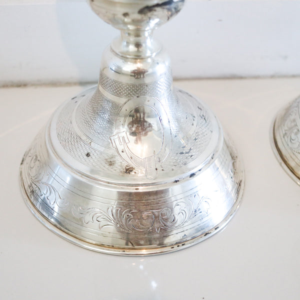 AUSTRIAN HUNGARIAN Empire 1870 Pair Of Tall Table Candlestick In .800 Silver