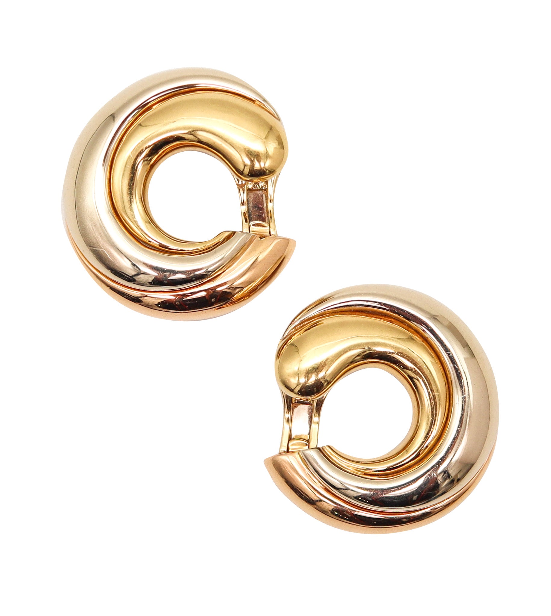 CARTIER Paris Bold Clips-On Hoops Earrings In Three Tones Of Solid 18Kt Gold