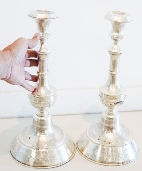 AUSTRIAN HUNGARIAN Empire 1870 Pair Of Tall Table Candlestick In .800 Silver