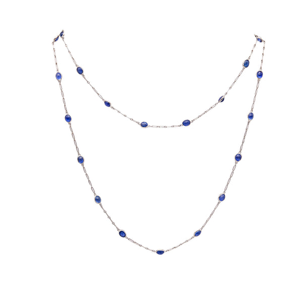 ART DECO 1930 Stations Sautoir Necklace In Platinum With 6.05 Ctw In Sapphires