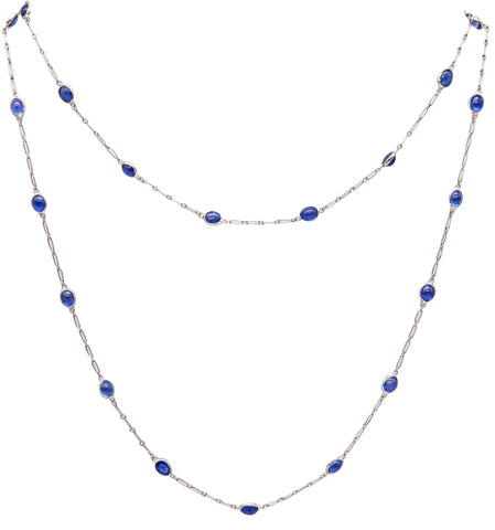 ART DECO 1930 Stations Sautoir Necklace In Platinum With 6.05 Ctw In Sapphires