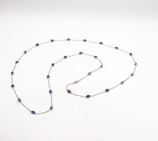 ART DECO 1930 Stations Sautoir Necklace In Platinum With 6.05 Ctw In Sapphires