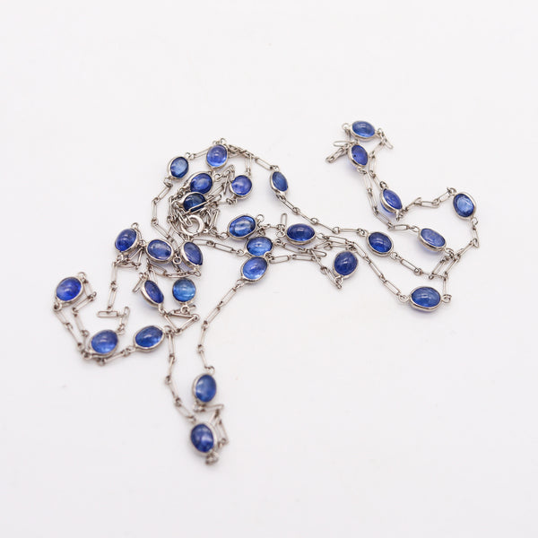 ART DECO 1930 Stations Sautoir Necklace In Platinum With 6.05 Ctw In Sapphires