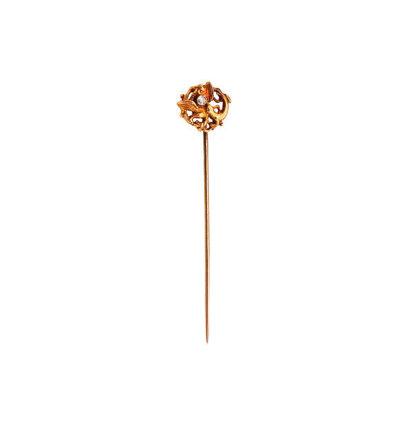 ENGLAND 1890 Neo Gothic Stick Pin With Griffin In 18Kt Gold With Diamond