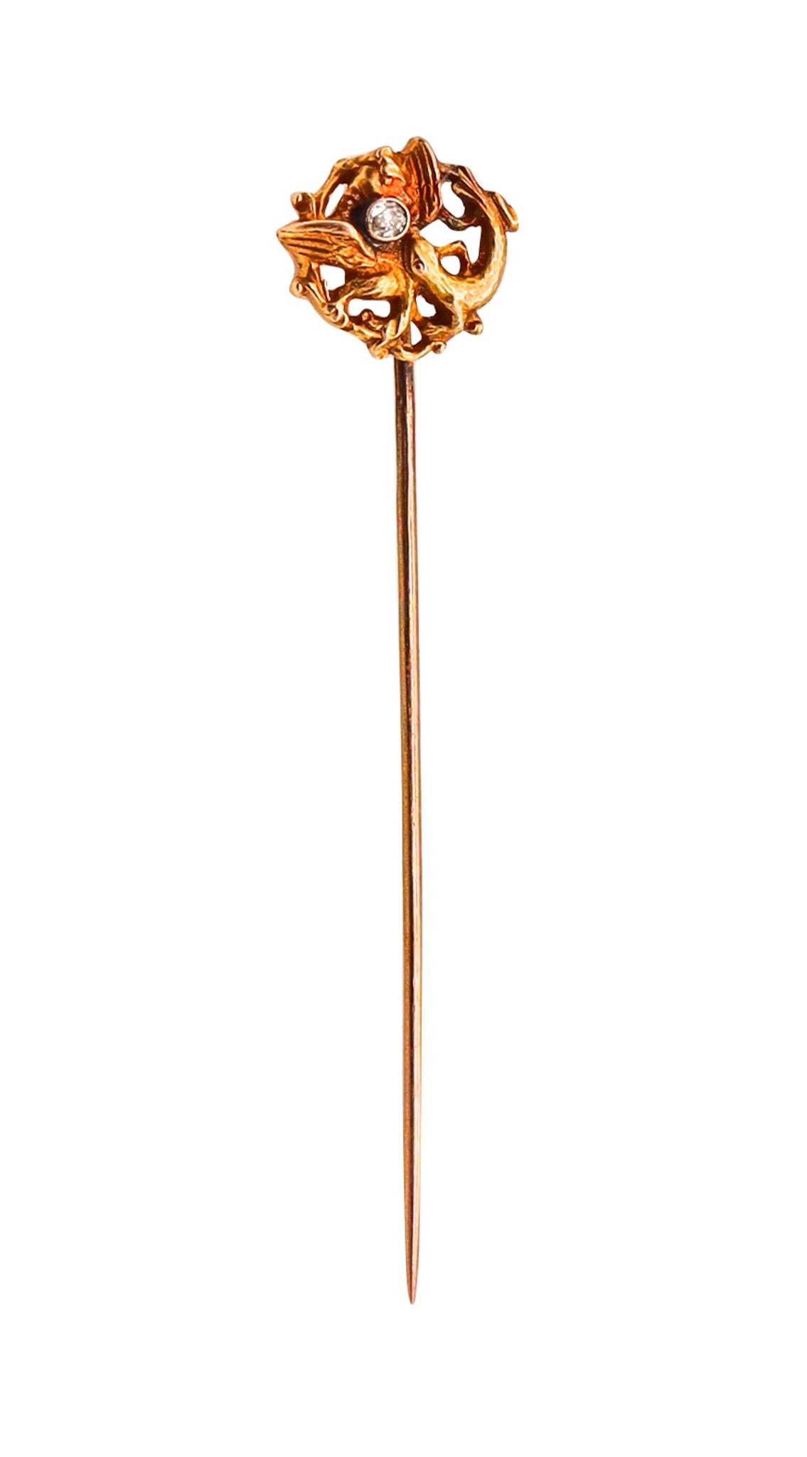 ENGLAND 1890 Neo Gothic Stick Pin With Griffin In 18Kt Gold With Diamond