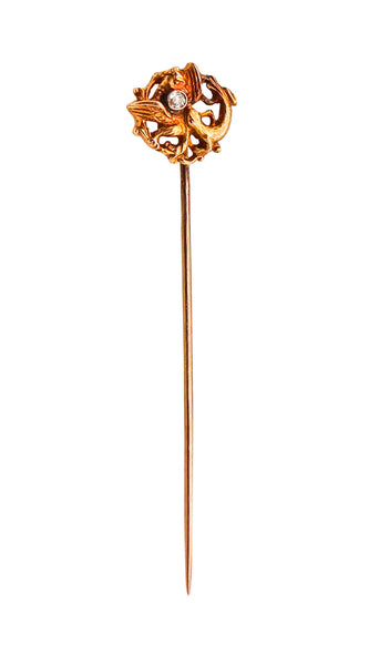 ENGLAND 1890 Neo Gothic Stick Pin With Griffin In 18Kt Gold With Diamond