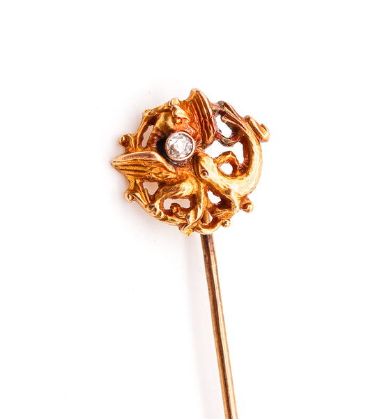 ENGLAND 1890 Neo Gothic Stick Pin With Griffin In 18Kt Gold With Diamond