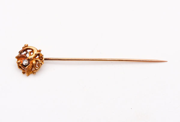 ENGLAND 1890 Neo Gothic Stick Pin With Griffin In 18Kt Gold With Diamond