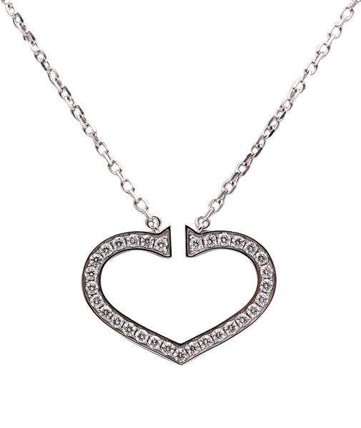 -Cartier C Heart Necklace In 18Kt White Gold With 1.55 Ctw In VVS Diamonds