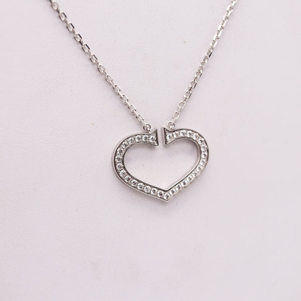 -Cartier C Heart Necklace In 18Kt White Gold With 1.55 Ctw In VVS Diamonds