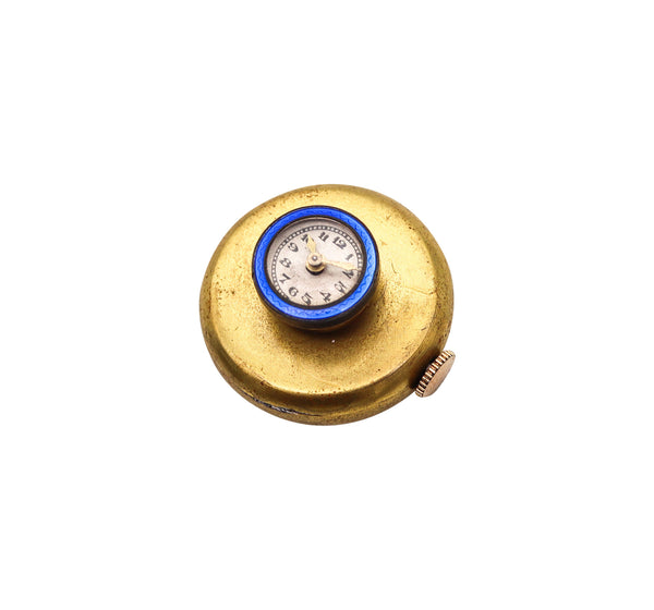 LAPEL WATCH 1915 Art Deco Guilloche Blue Enameled Silver And Gilt Brass.