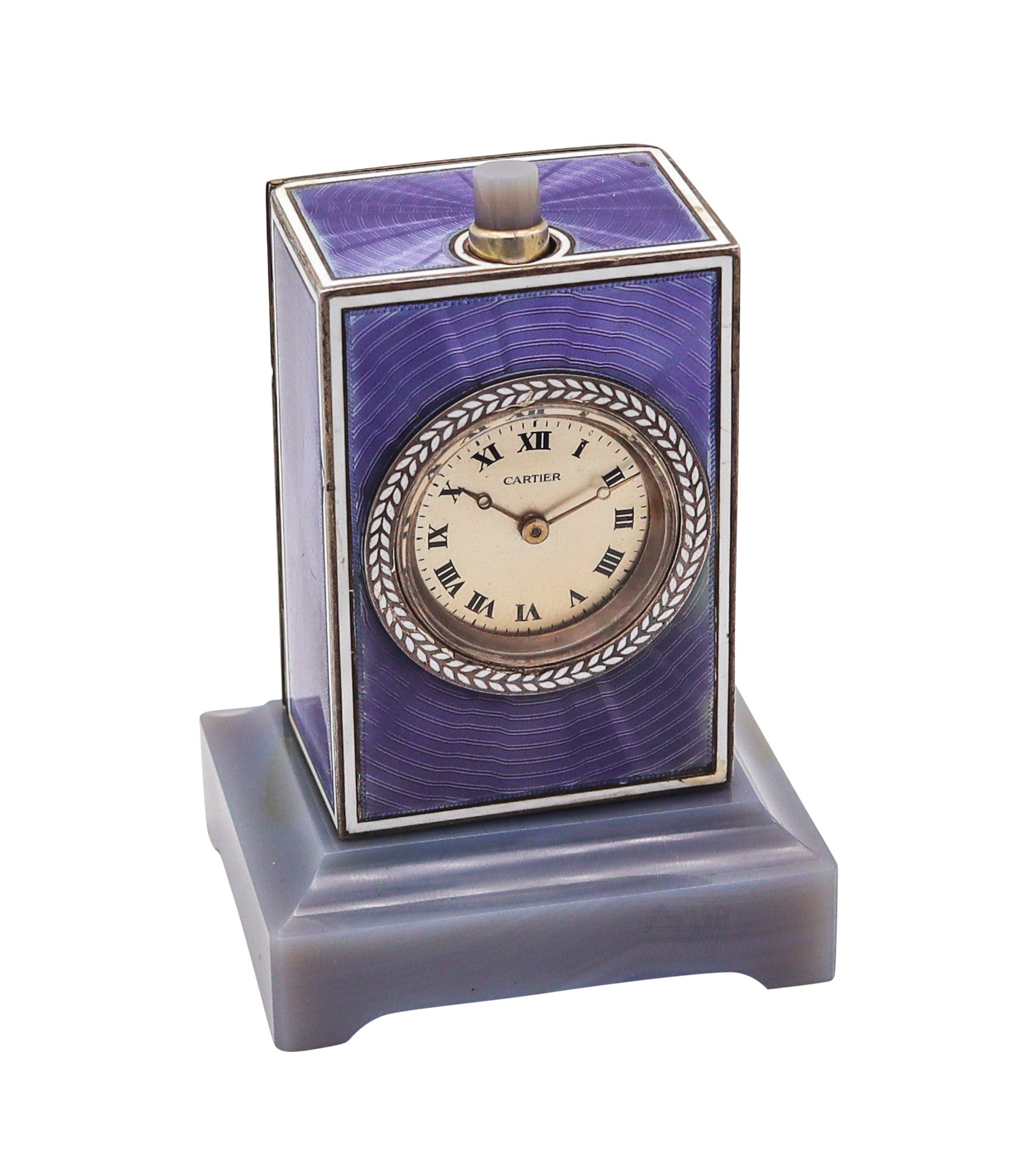 CARTIER Paris 1909 Belle Epoque Enamel Repeater Carriage Clock In Sterling Agate