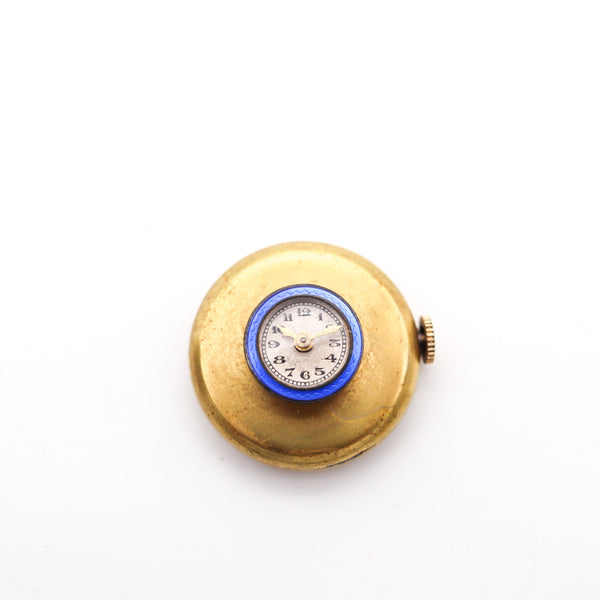 LAPEL WATCH 1915 Art Deco Guilloche Blue Enameled Silver And Gilt Brass.