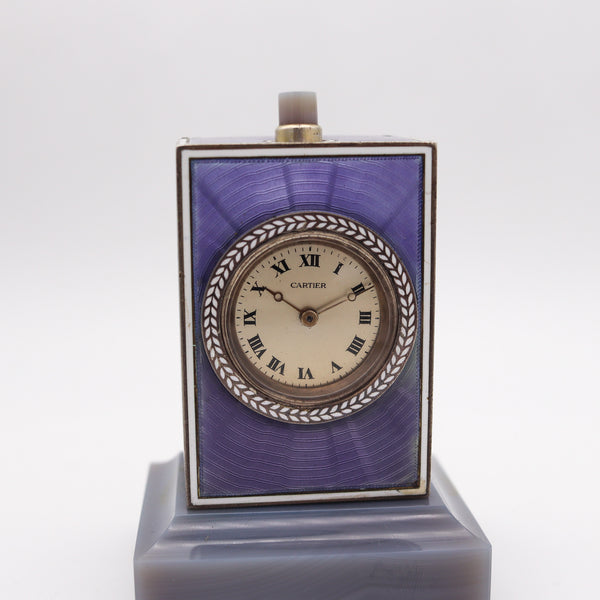CARTIER Paris 1909 Belle Epoque Enamel Repeater Carriage Clock In Sterling Agate