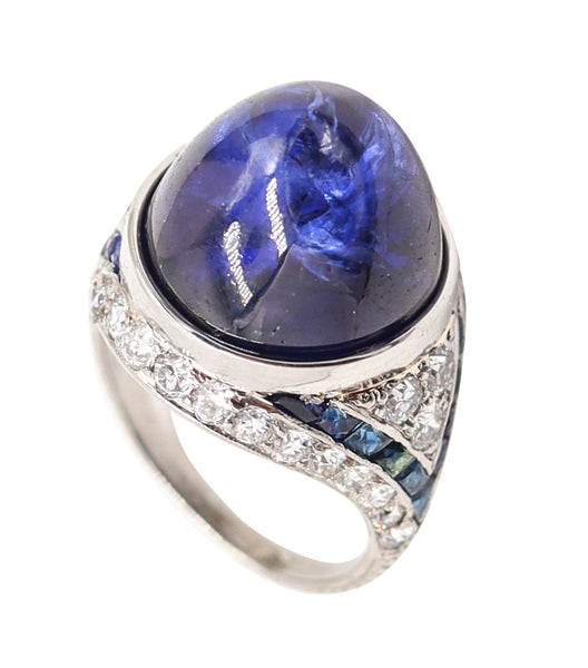 ART DECO 1920 Platinum Cocktail Ring With 26.65 Cwt. In Sapphires And Diamonds