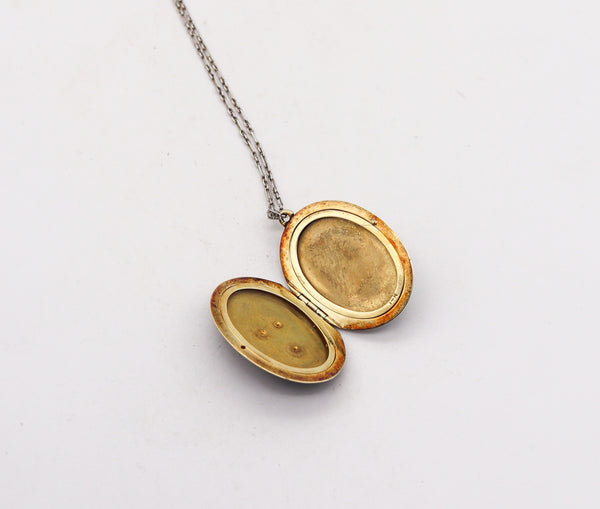 -Cartier 1900 Edwardian Enameled Locket Necklace In 14Kt Gold With Diamonds
