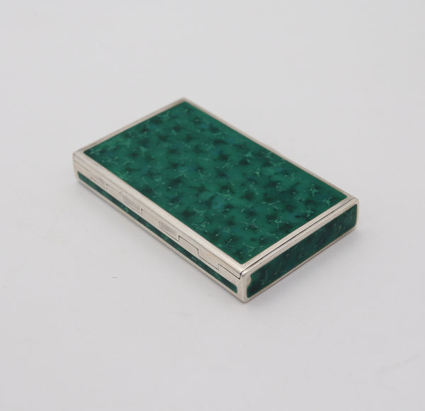 LOUIS KUPPENHEIM 1925 Trompe L'œil Malachite Enameled Box In .935 Sterling Silver