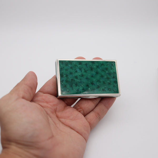 LOUIS KUPPENHEIM 1925 Trompe L'œil Malachite Enameled Box In .935 Sterling Silver