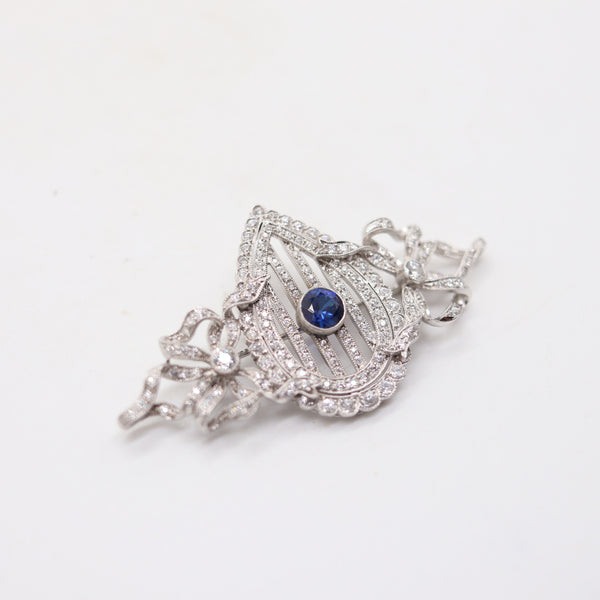 J.E. CALDWELL 1910 Edwardian Brooch In Platinum With Diamonds & Sapphire
