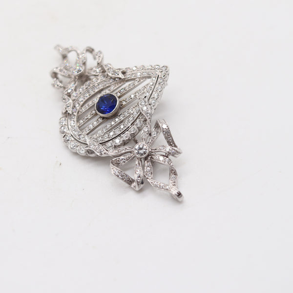 J.E. CALDWELL 1910 Edwardian Brooch In Platinum With Diamonds & Sapphire