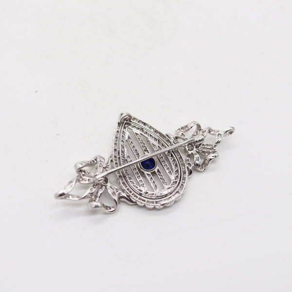 J.E. CALDWELL 1910 Edwardian Brooch In Platinum With Diamonds & Sapphire