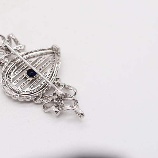 J.E. CALDWELL 1910 Edwardian Brooch In Platinum With Diamonds & Sapphire