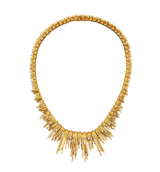 MARCHAK Paris 1950 Retro Modernist Necklace In 18Kt Gold With Diamonds