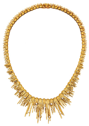 MARCHAK Paris 1950 Retro Modernist Necklace In 18Kt Gold With Diamonds