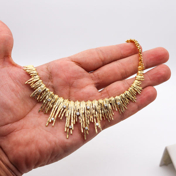 MARCHAK Paris 1950 Retro Modernist Necklace In 18Kt Gold With Diamonds