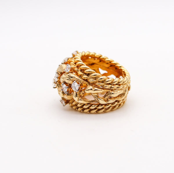ITALIAN Twisted Woven Knots Cocktail Ring In 18Kt Gold With 1.82 Ctw Diamonds