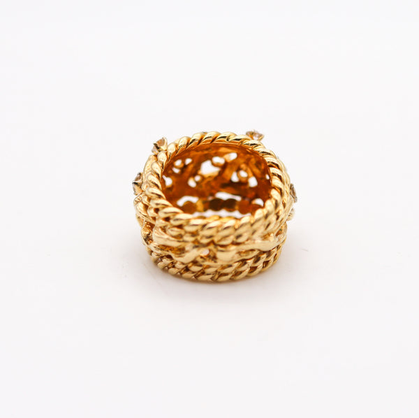 ITALIAN Twisted Woven Knots Cocktail Ring In 18Kt Gold With 1.82 Ctw Diamonds