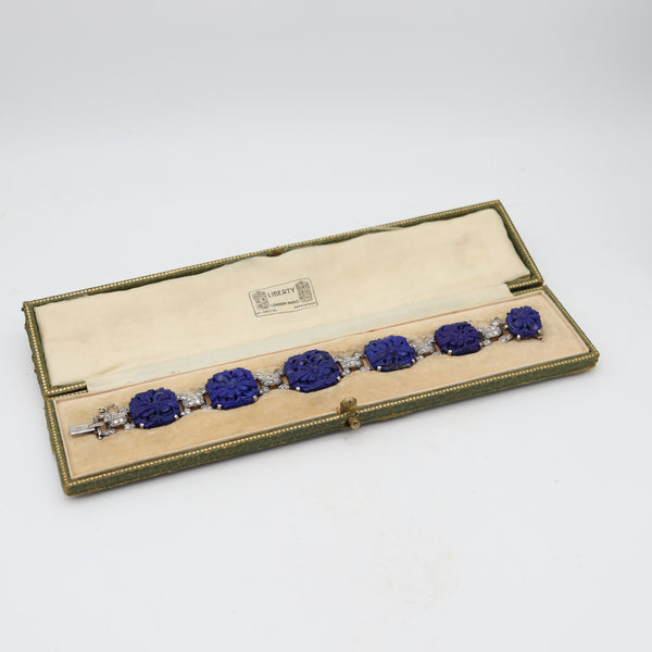 LIBERTY & CO. 1925 Art-Deco Bracelet In Platinum With Cwt In Diamonds & Lapis